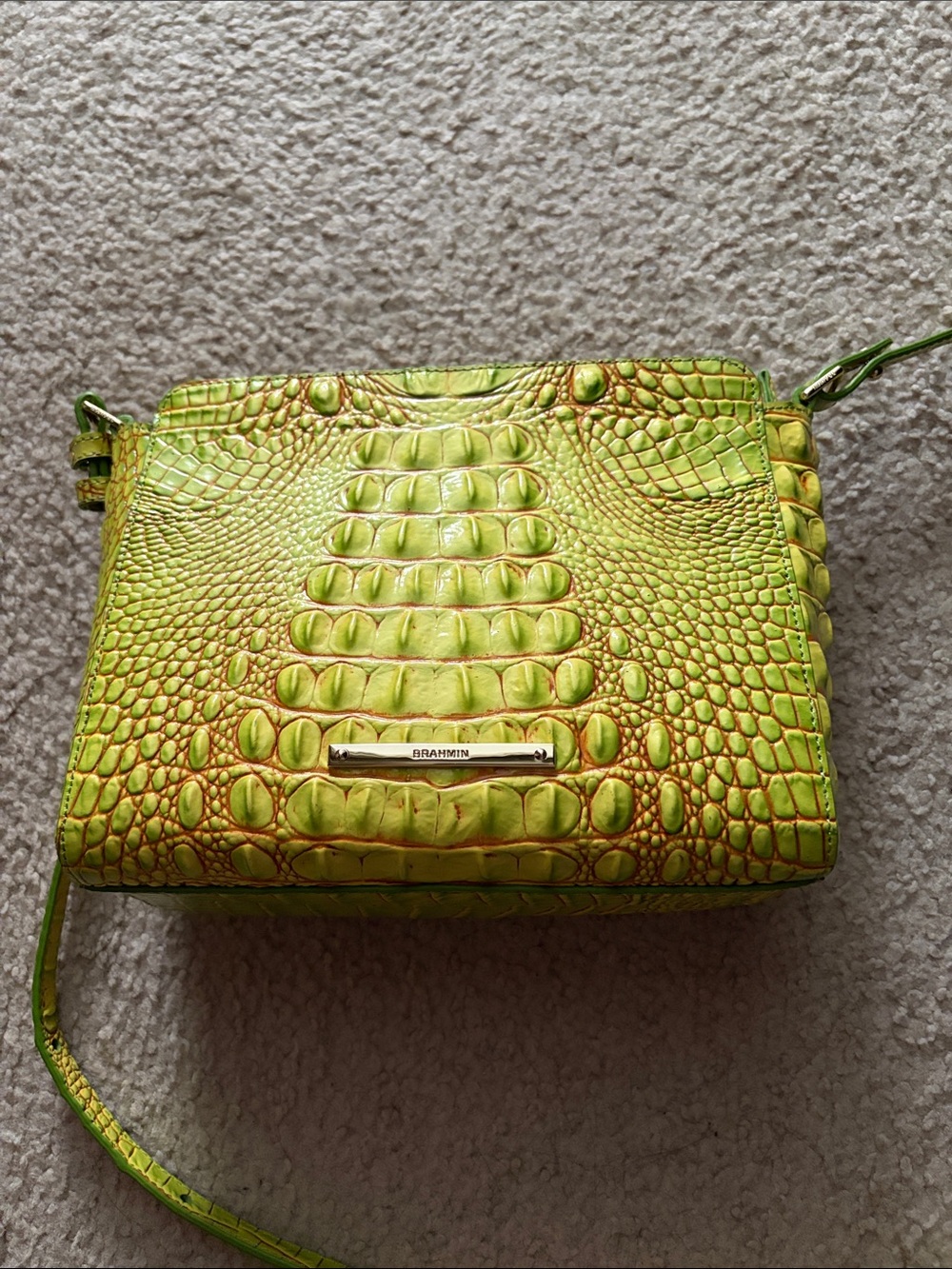 Brahmin Greenish/Yellow Croc-Embossed Crossbody Bag